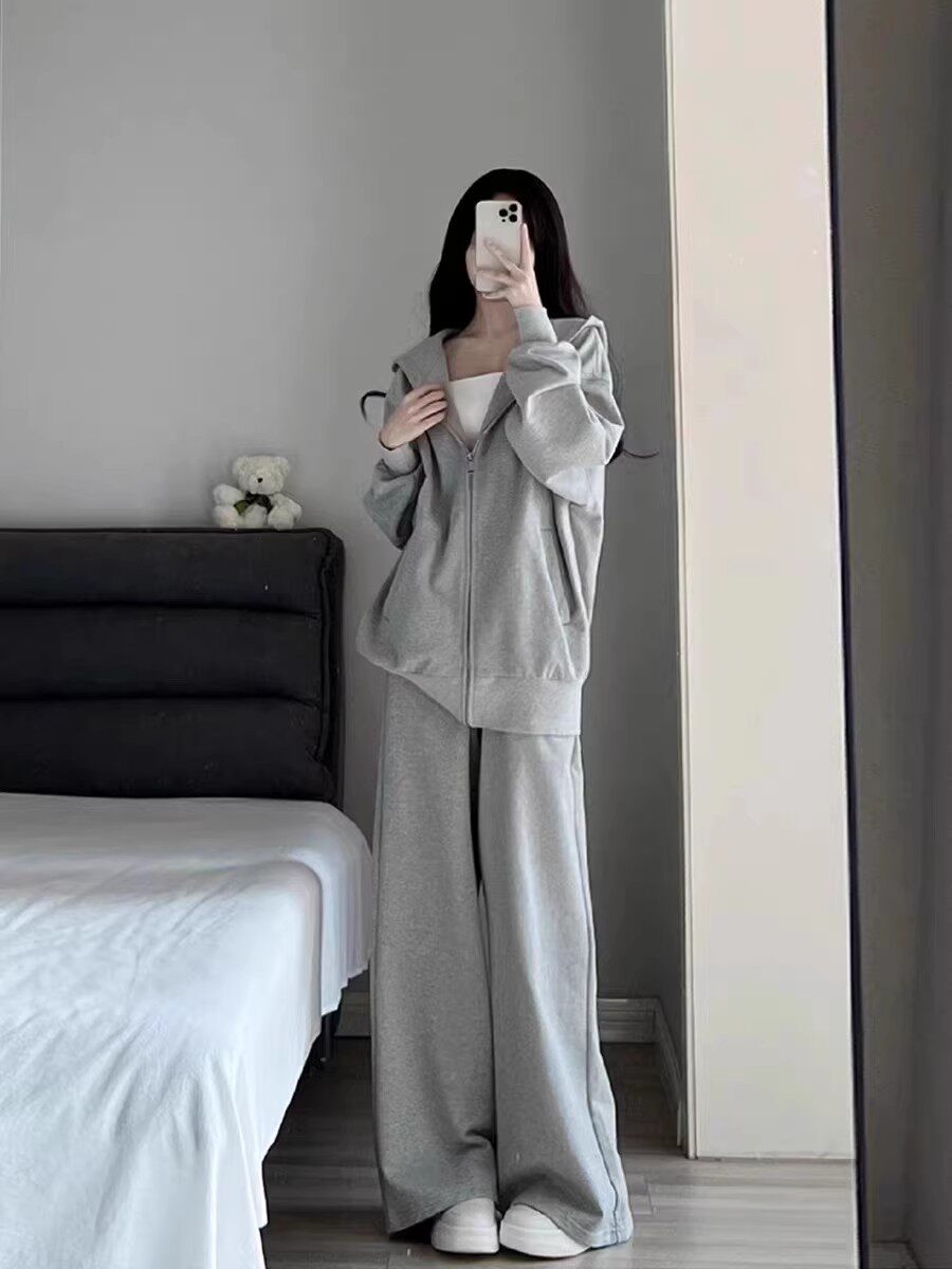 가을 여학생을 위한 순면 운동복 한국판 루즈하고 슬림하고 패셔너블한 스웨트셔츠 캐주얼 투피스 런닝 트렌드