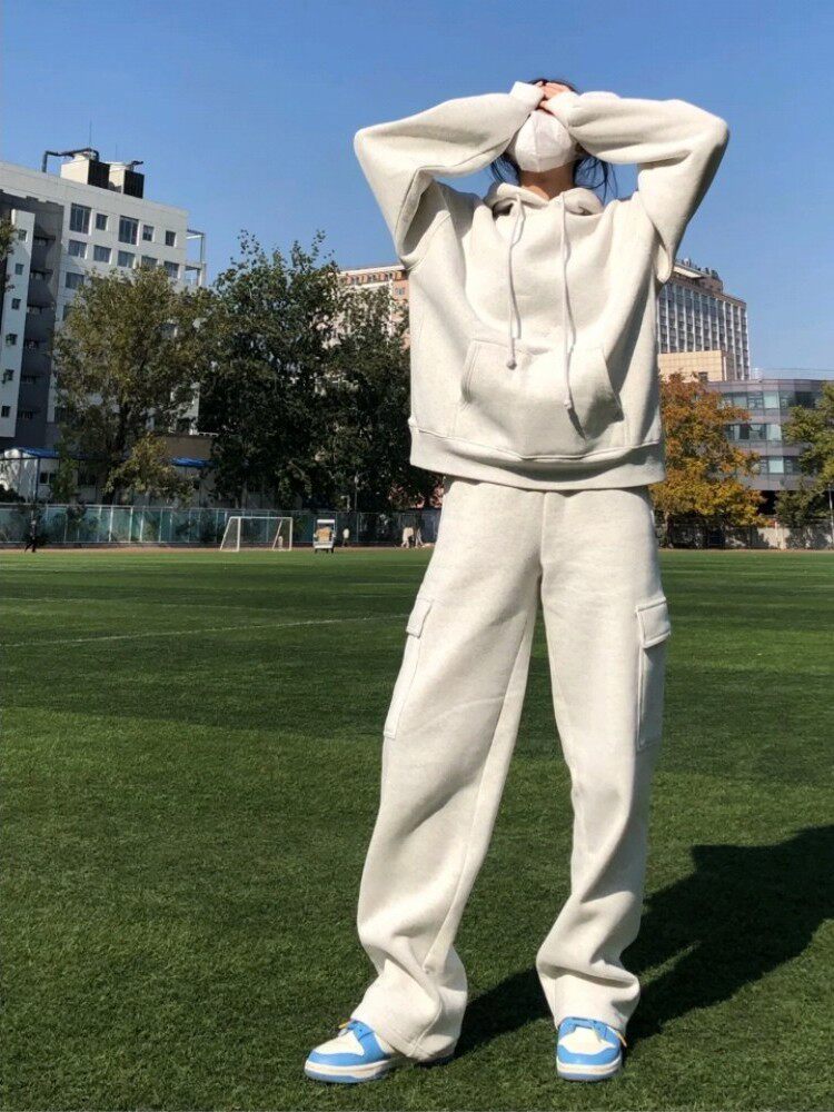 가을 한국 스타일 패셔너블 코튼 스웨트 셔츠 런닝 캐주얼 투피스 트렌디 세트 여학생을 위한 루즈하고 슬림한 운동복