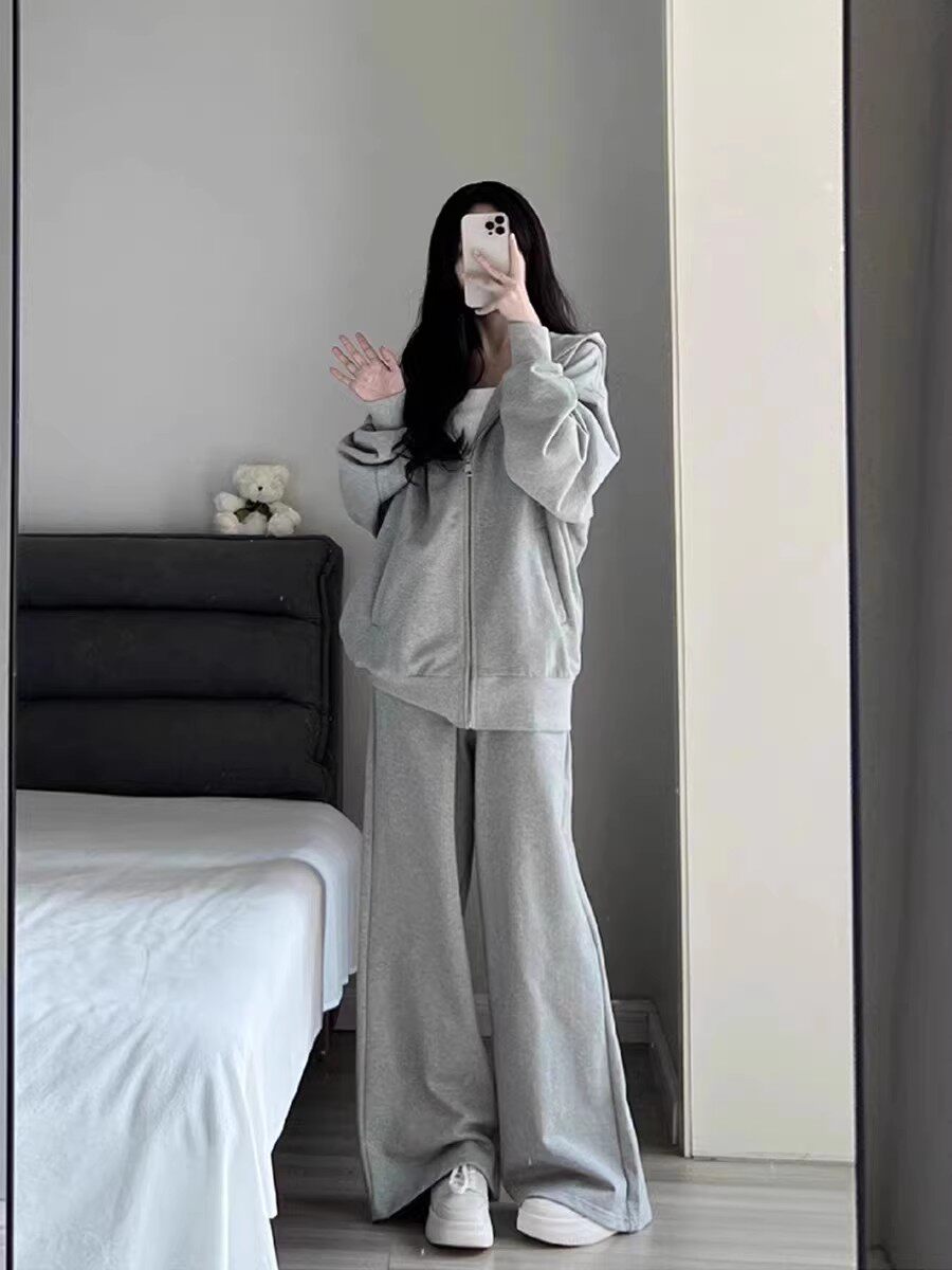 가을 여학생을 위한 순면 운동복 한국판 루즈하고 슬림하고 패셔너블한 스웨트셔츠 캐주얼 투피스 런닝 트렌드