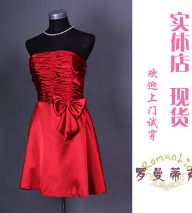 成都罗曼蒂克婚纱礼服 缎面褶皱气质小礼服111040清货包邮