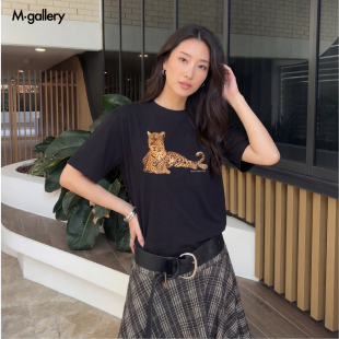 Mgallery索罗娜凉感速干复古金钱豹豹纹男女短袖T恤26SST0001