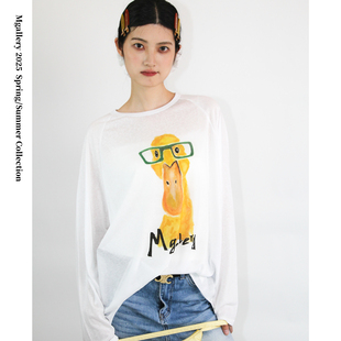 Mgallery小黄鸭动物印花多巴胺微透宽松亲肤柔软插肩袖网纱长袖T