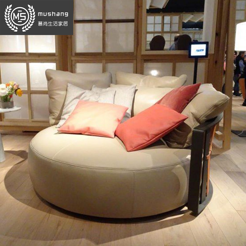 北欧新款简约豆沙色绒布异形圆弧形单人沙发客厅个性创意风格沙发