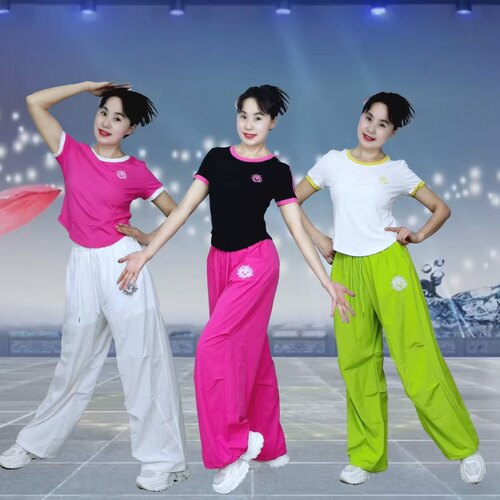 吉美2025新款广场舞服女圆领上衣美式薄款宽松速干伞兵弯刀裤套装