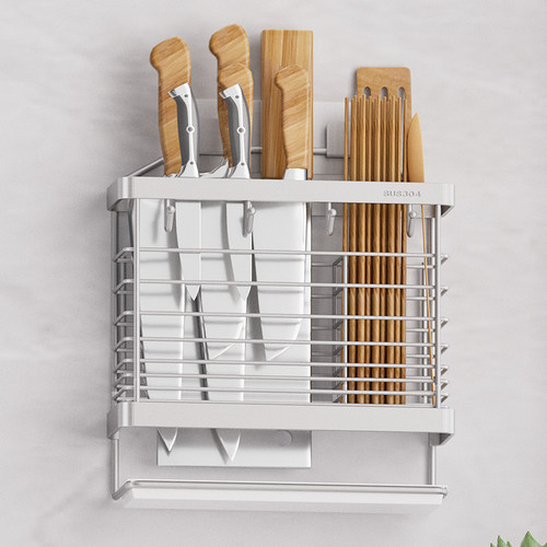 304不锈钢刀筷架筷子笼菜刀架筷勺刀具壁挂式一体沥水收纳置物架
