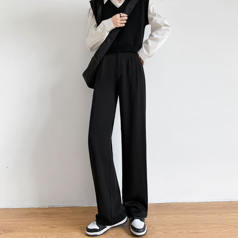 黑色西装裤女裤子春夏薄款2026新款高腰垂感阔腿裤高级感直筒西裤
