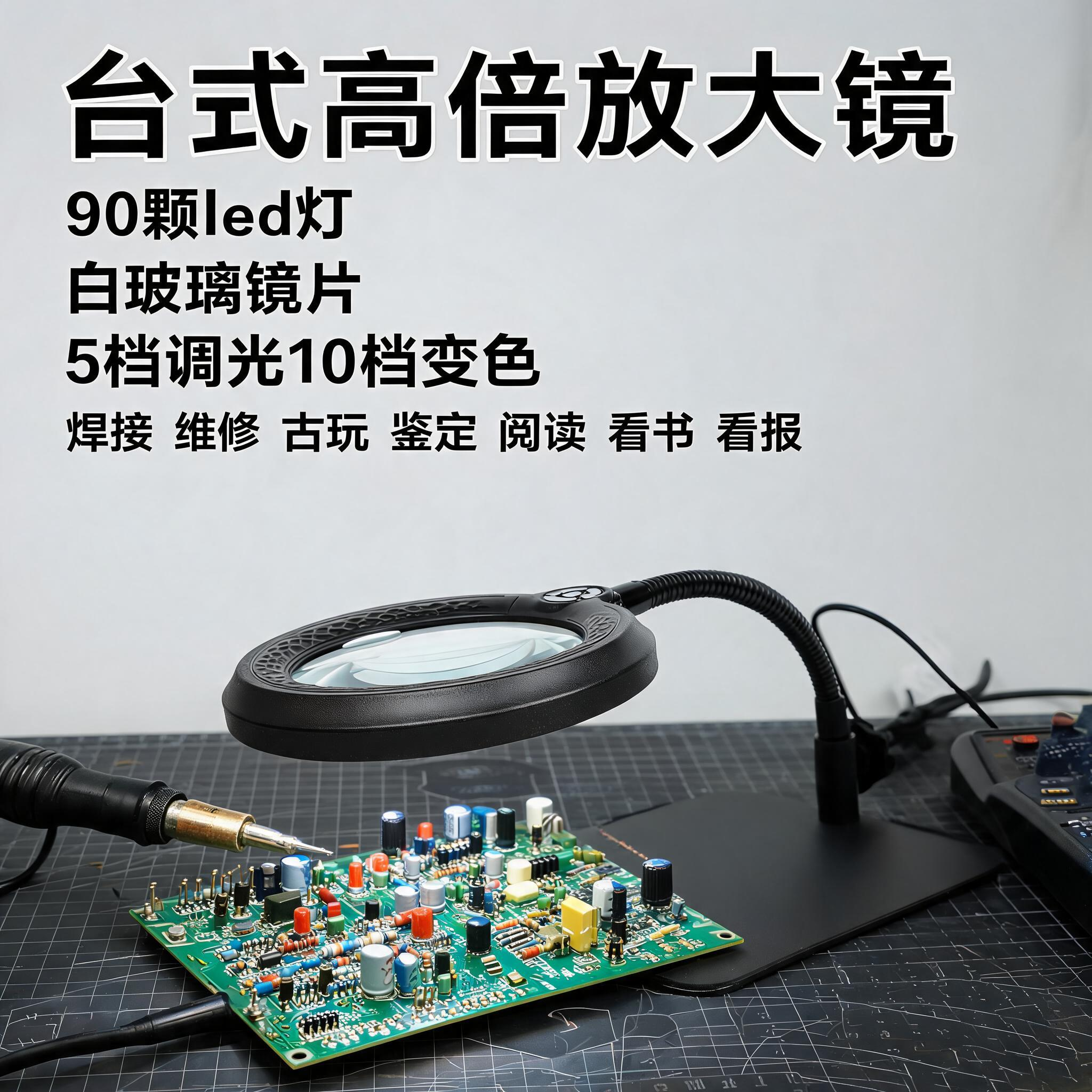 圣创桌面台式放大镜工作台带灯30电路板焊接手机维修专用钟表手工模型篆刻雕刻工业放大镜非100倍高清正品鉴