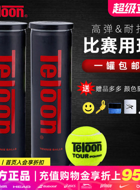 Teloon天龙网球Tour Pound P4气压足高弹耐打训练专业比赛球4粒装