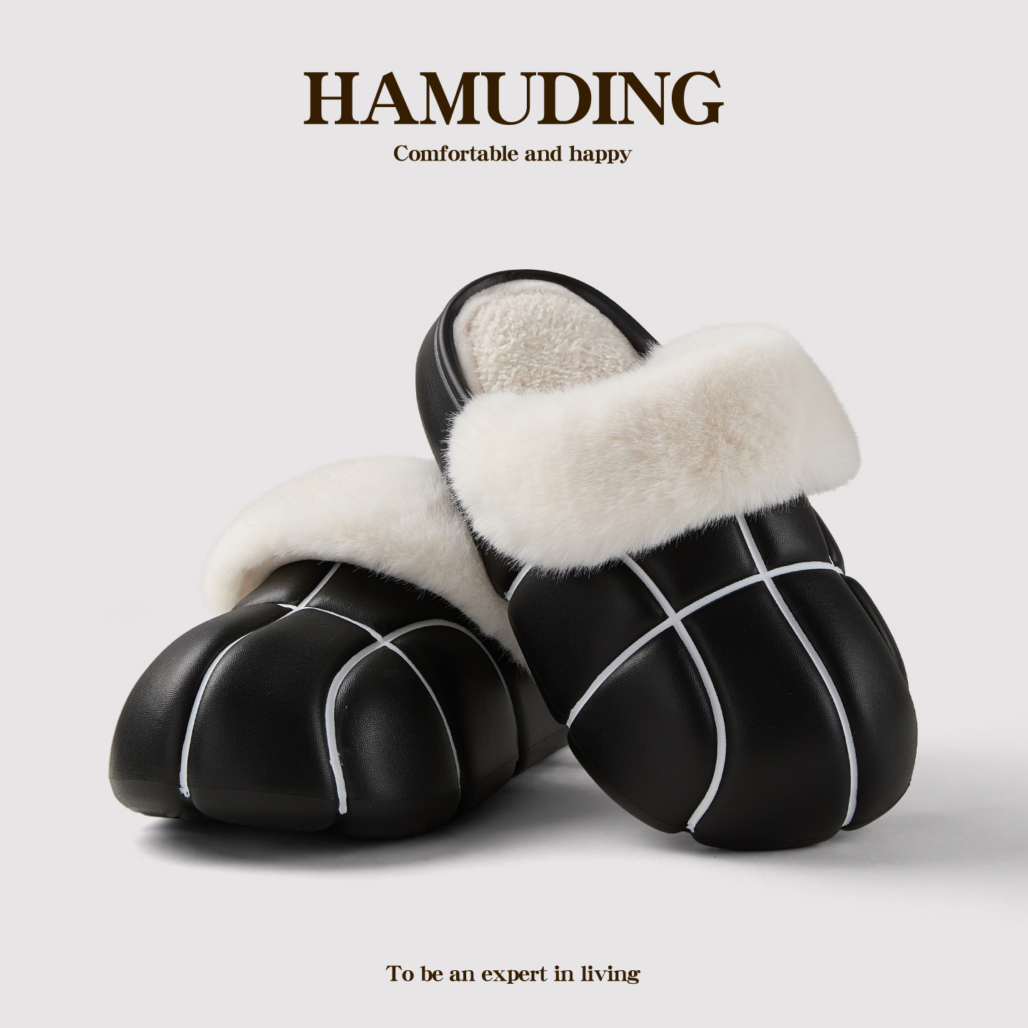 可拆卸篮球棉拖鞋冬季男女保暖加厚防水室内外穿两用情侣毛毛拖鞋