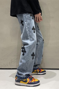 2025春季新款！宽松直筒刺绣十字架牛仔长裤 805-D18-P60 控78图片