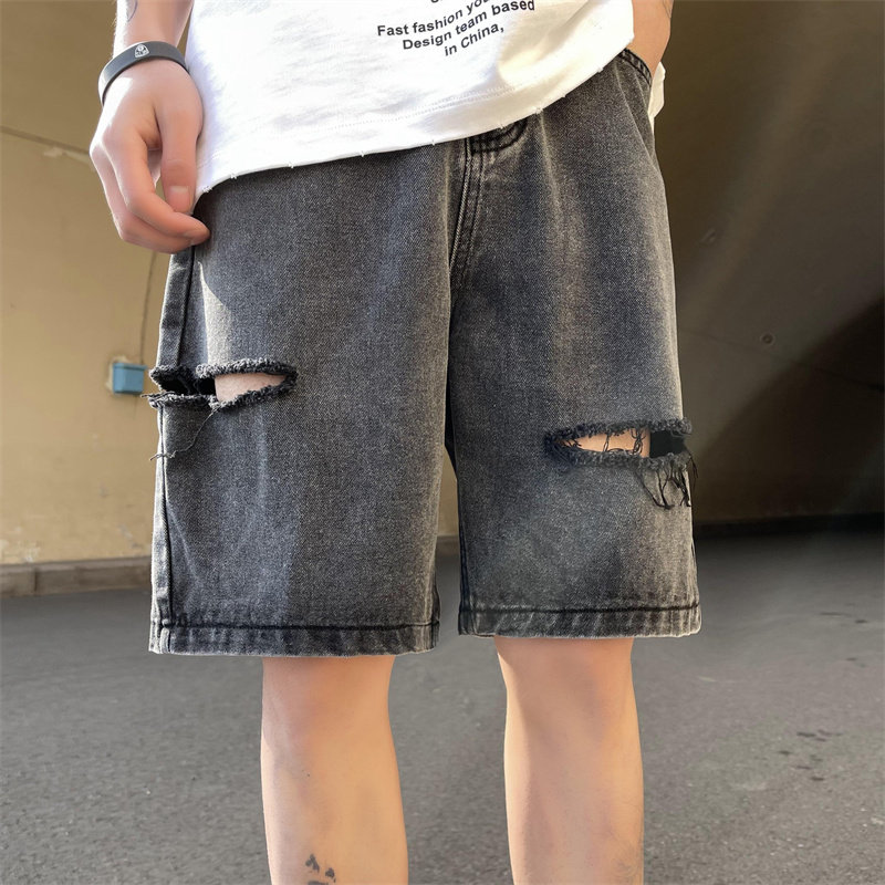 2025夏季新款！宽松直筒破洞牛仔五分裤809B-DK21-P45控58,男装牛仔裤,星座809B（原星座805）