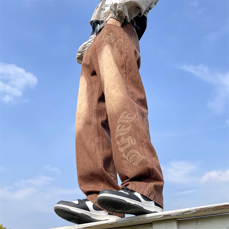 秋季新款！宽松直筒牛仔裤高街刺绣长裤805-KZ82-P55控68，男装牛仔裤，星座809B（原星座805）