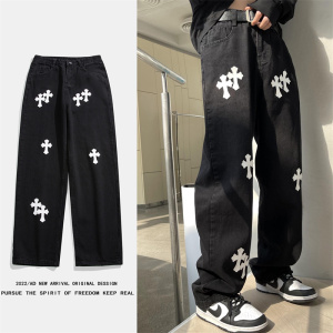 2025春季新款 宽松 直筒 十字架 牛仔裤 XZ805-AE35-P55控68，男装牛仔裤，星座809B（原星座805）