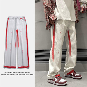 2025春季新款 喷漆 泼墨 宽松直筒牛仔裤 805-D19-P55控68，男装牛仔裤，星座809B（原星座805）