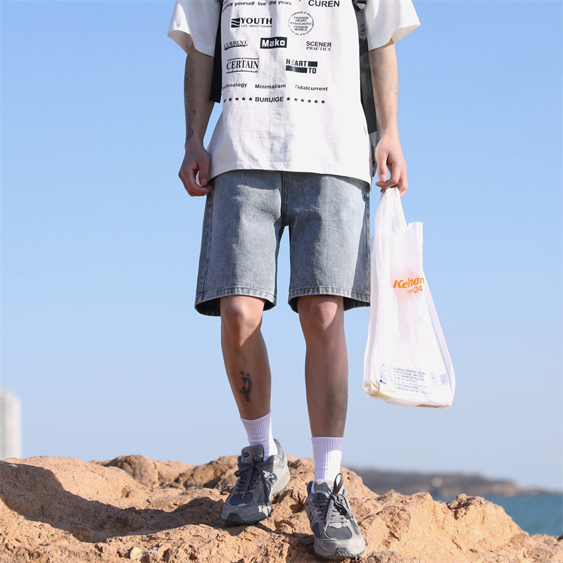 2025夏季新款！宽松直筒牛仔五分短裤809B-BK63-P40控58,男装牛仔裤,星座809B（原星座805）