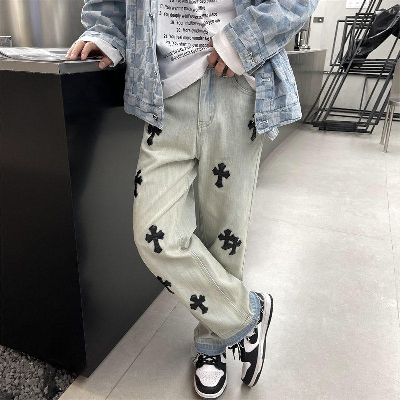 2025春季新款！宽松直筒刺绣十字架牛仔长裤 805-D18-P60 控78图片