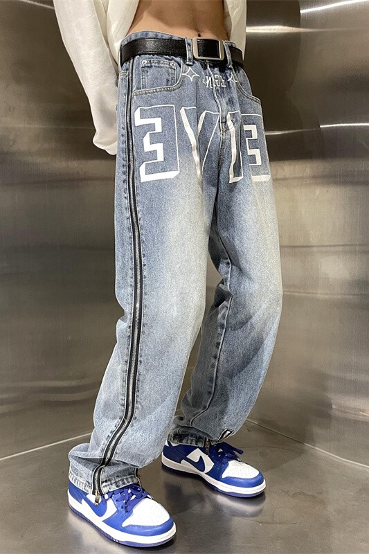 2025春季新款！印花拉链直筒牛仔裤805-D25-P60控78,男装牛仔裤,星座809B（原星座805）