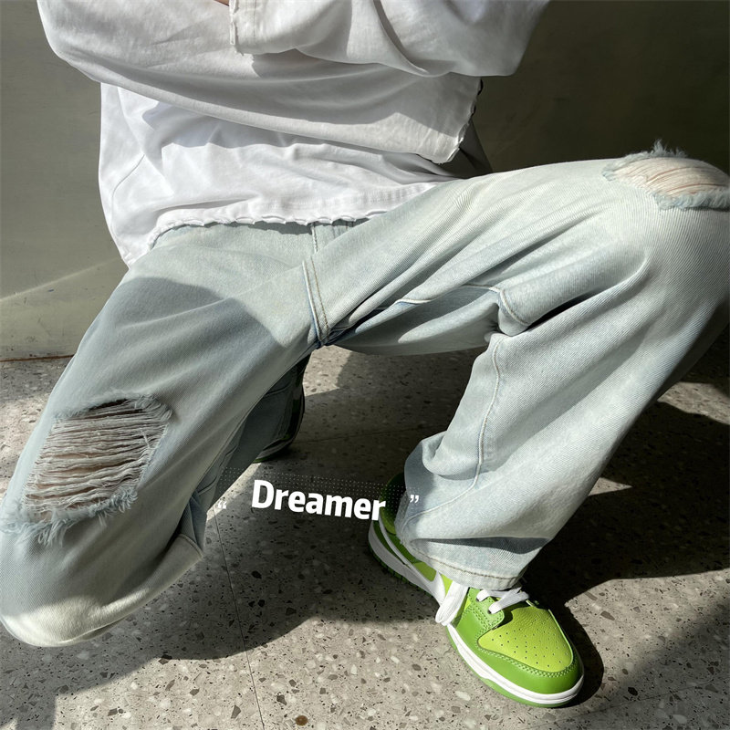 2025春季新款原创设计刺绣印花破洞直筒牛仔805-D05-P55控68，男装休闲裤，星座809B（原星座805）