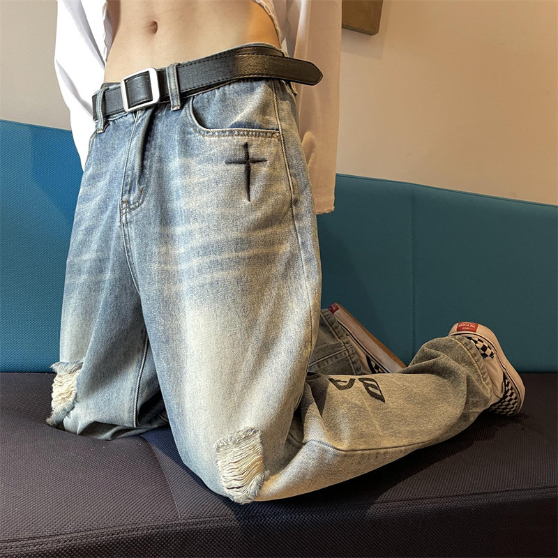 2025春季新款原创设计刺绣印花破洞直筒牛仔805-D05-P55控68,男装休闲裤,星座809B（原星座805）