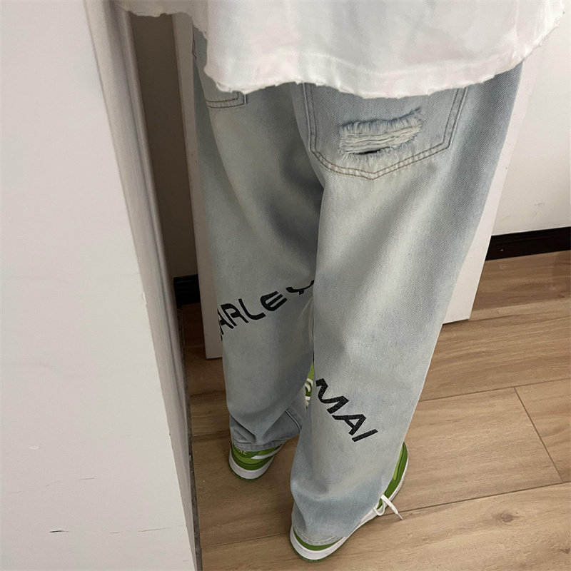 2025春季新款原创设计刺绣印花破洞直筒牛仔805-D05-P55控68,男装休闲裤,星座809B（原星座805）