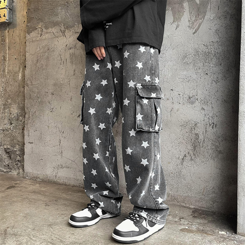 2025春季新款印花工装口袋牛仔裤805-D23-P60控78,男装牛仔裤,星座809B（原星座805）