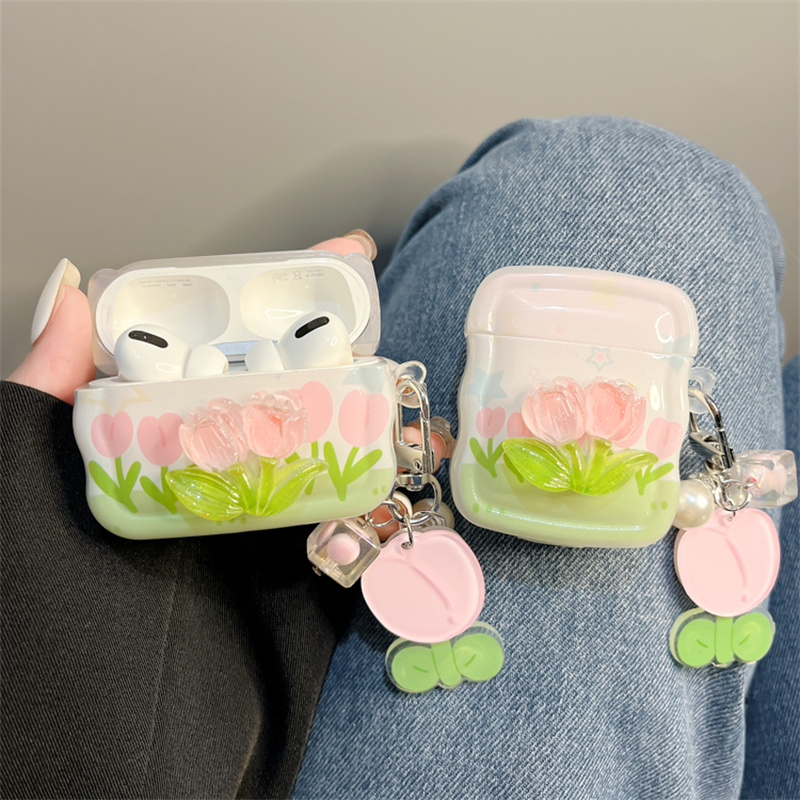 适用airpods保护套粉色郁金香