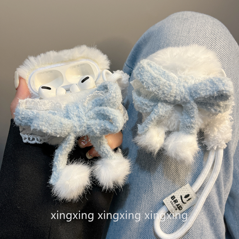 适用airpods保护套蓝色蝴蝶结