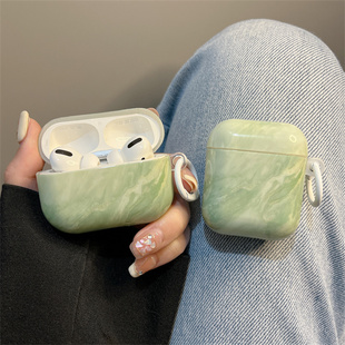 ins小众绿色大理石纹适用airpodspro3保护套苹果2代蓝牙airpods4耳机壳