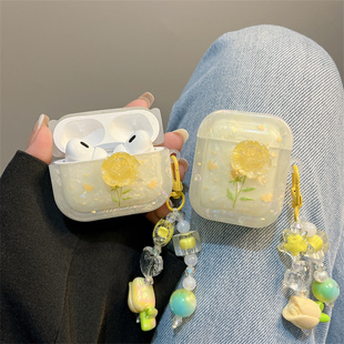 ins夏日小清新黄色玫瑰花适用airpodspro2代苹果保护套蓝牙airpods4耳机壳3代