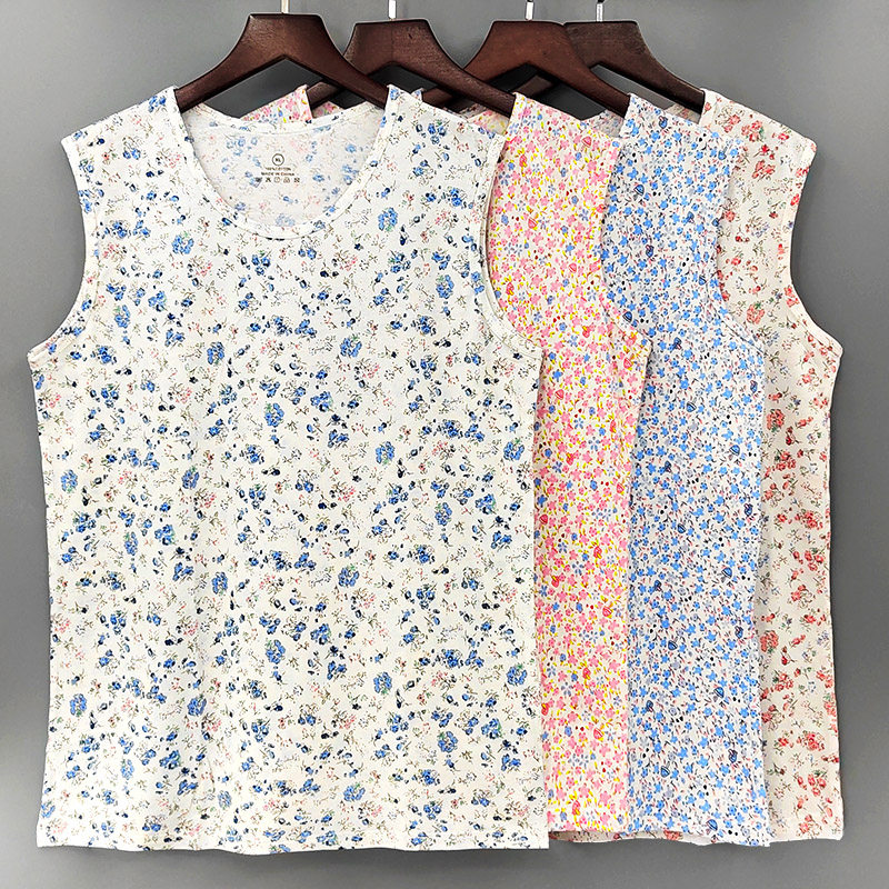 中老年人背心女士纯棉夏季薄款大码全棉妈妈无袖跨栏内衣打底汗衫