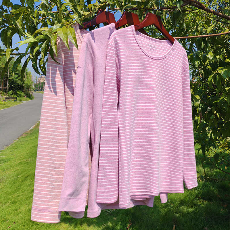 遥儿陌女士条纹舒绒棉保暖套装