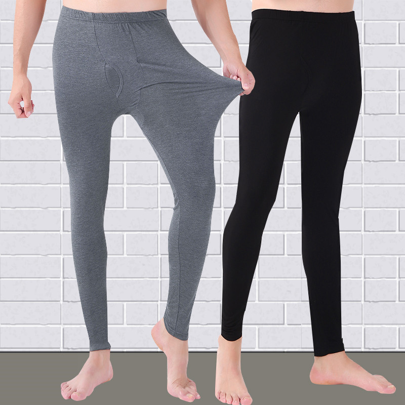 男士莫代尔棉秋裤薄款中老年人爸爸大红线裤保暖裤修身春秋衬裤男