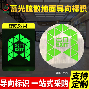 免接电自发光合金地面安全出口导向标识夜光圆形不锈钢指示牌