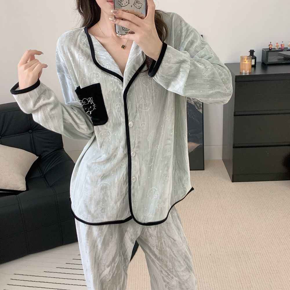 睡衣女春秋季金丝绒长袖大码20睡衣/家居服套装