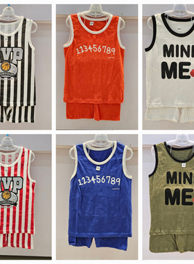 ssong's儿童背心短裤坎袖夏季薄款男女孩子夏装纯棉家居服套装