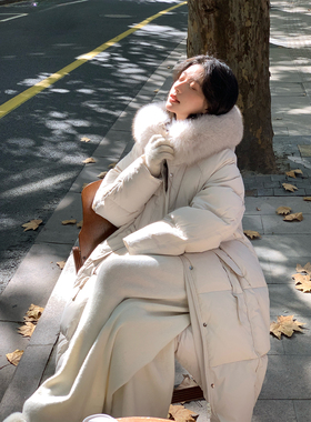 蕉小青 白色真大毛领羽绒服女2025新款中长款高级感加厚冬季长款