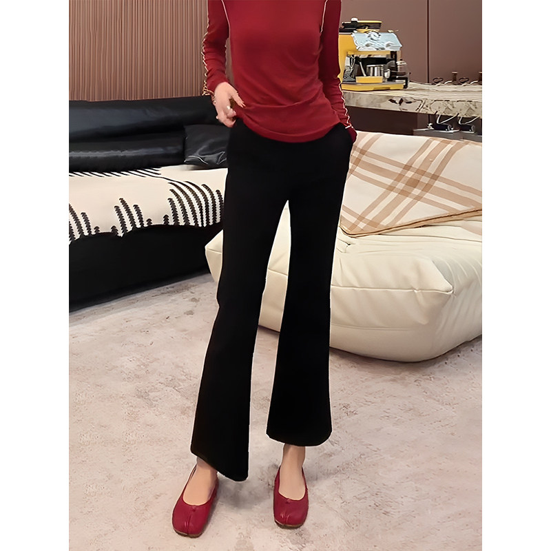 黑色微喇裤女春季高腰显瘦休闲裤