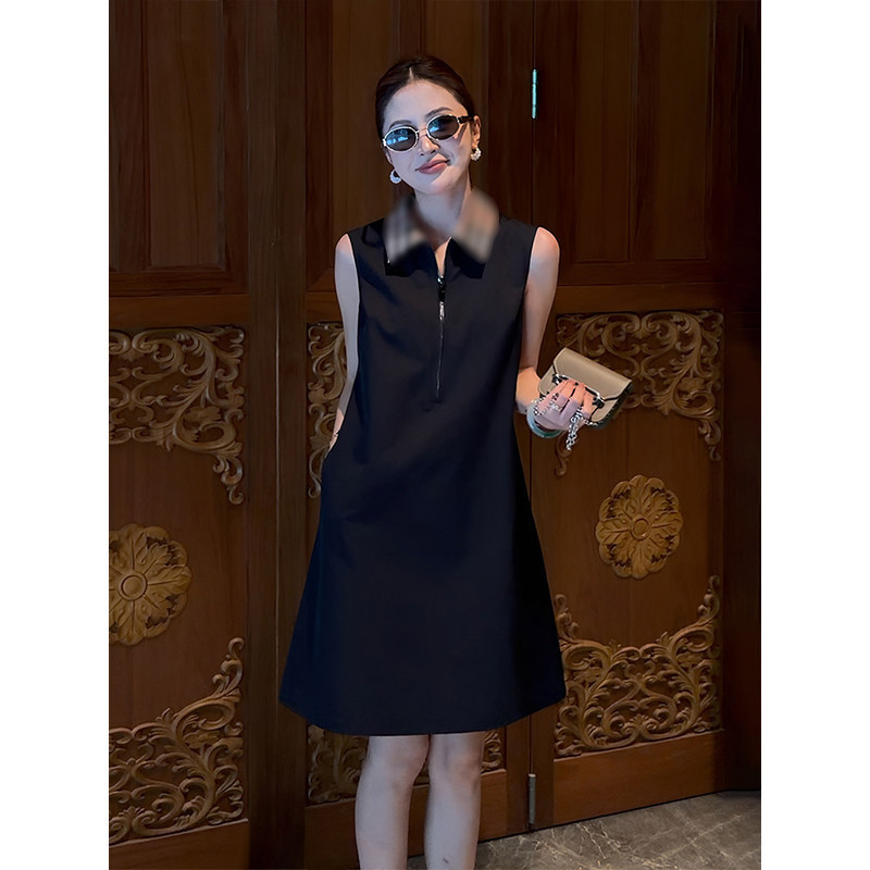 POLO领背心连衣裙女夏季格子裙子