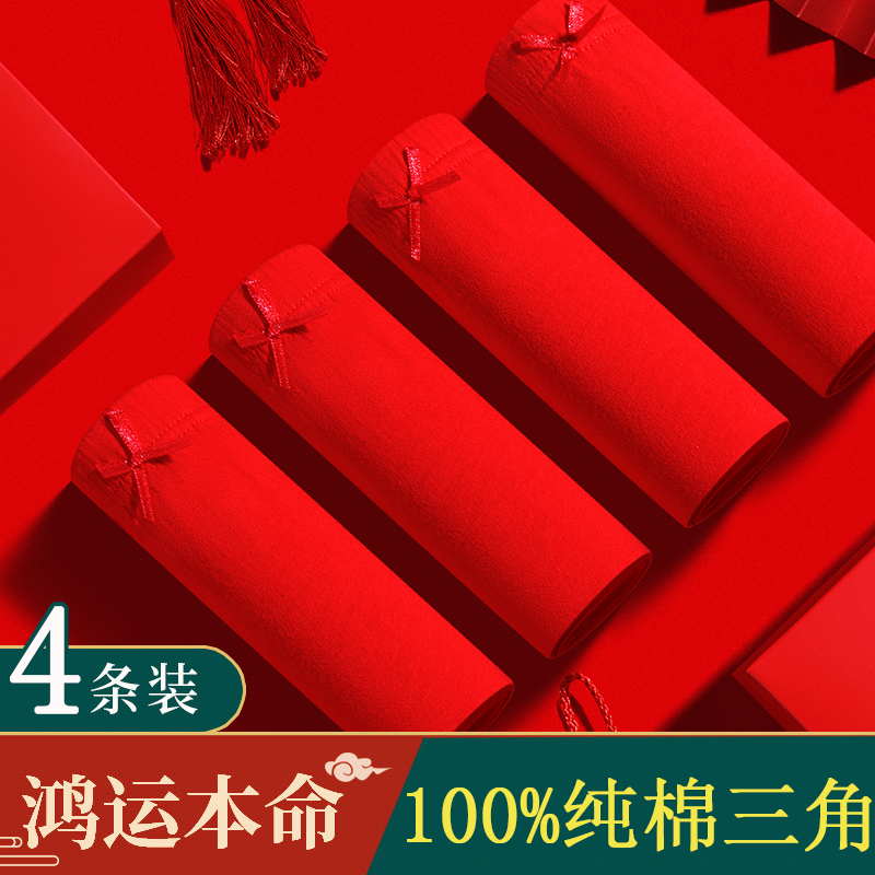 女士本命年鸿运中腰红色三角裤