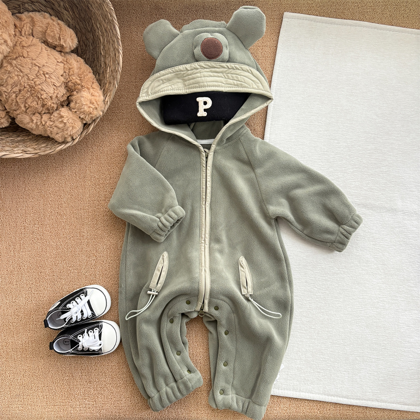 男女宝宝秋冬加绒连体衣哈衣外套