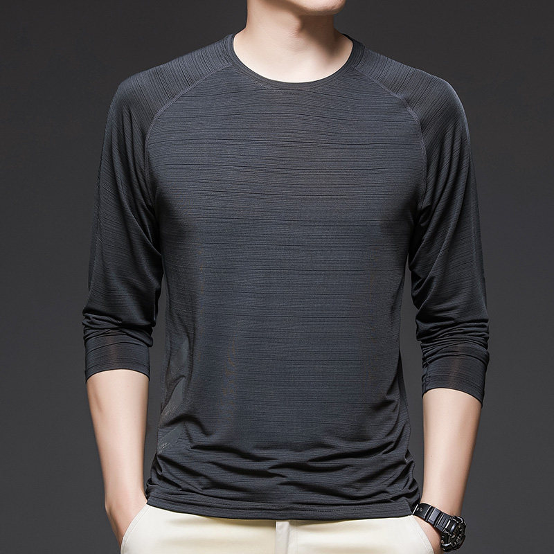 超值长袖男士t恤衫初夏冰丝潮流弹力打底衫不起球变形掉色耐穿款