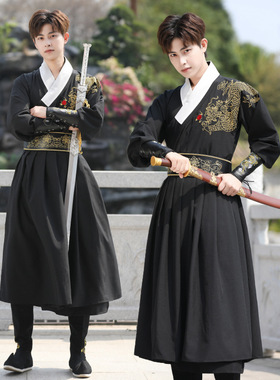 中国风明制锦衣卫飞鱼服原创龙纹古风改良传统汉服男古装黑色全套