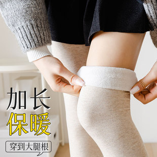 过膝盖长筒袜子女秋冬天加绒加厚保暖超长到大腿根的高桶过漆白色