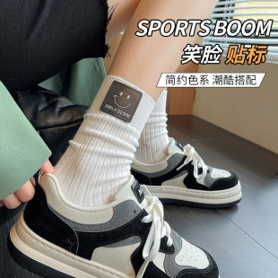 黑白色袜子女棉潮ins超火 春秋初中生 百搭中筒堆堆袜配aj运动鞋