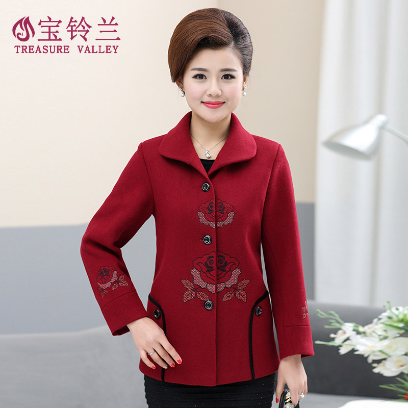 中老年女装秋装2020新款妈妈装秋季外套短款上衣中年人毛呢外套