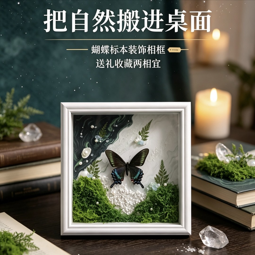 蝴蝶标本珍珠贝壳水晶纯手工粘贴材料包夜光立体挂画摆台生日礼物
