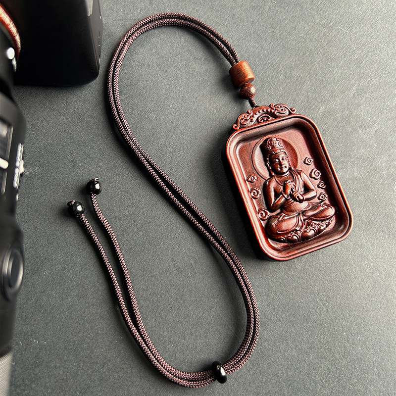 紫檀纯木十二生肖守护神平安牌项链吊坠手把件钥匙扣车挂木佛牌子