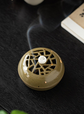 创意陶瓷窗畔梅影小香炉家用室内檀沉香薰炉禅意书房茶桌装饰摆件