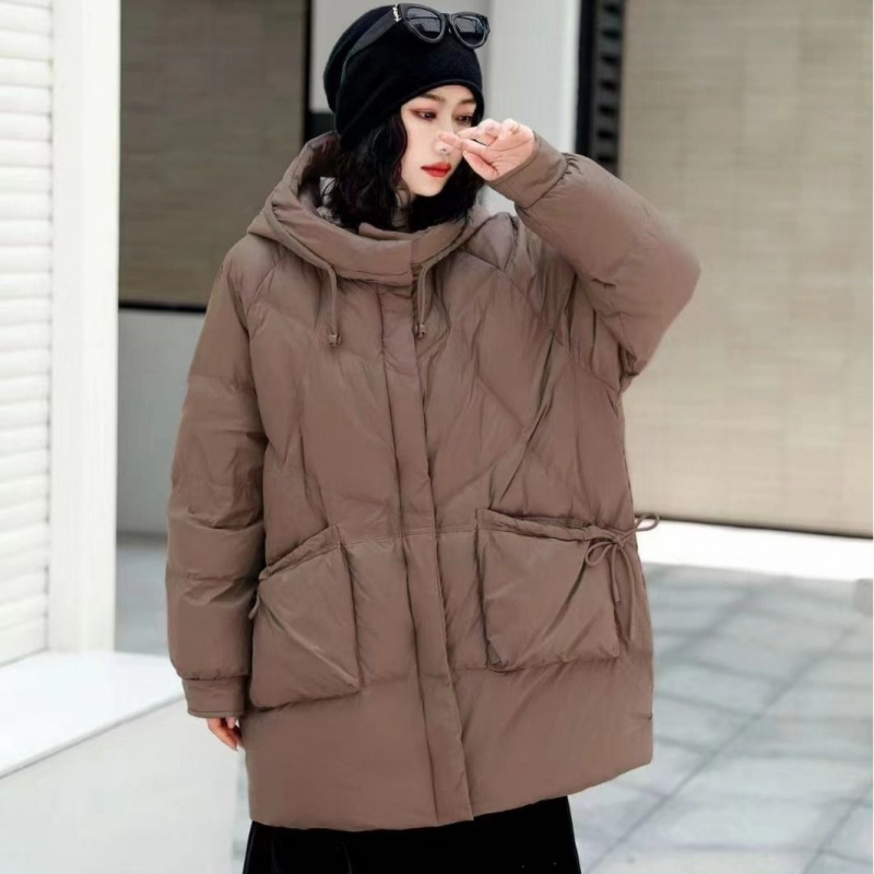 宽松加厚连帽羽绒服女中长款2025冬季新款大口袋百搭简约休闲保暖