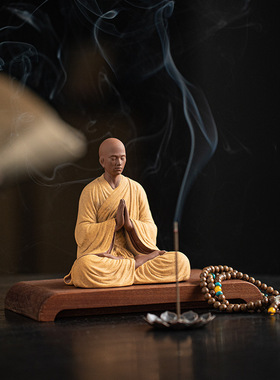 【无尘无念】禅意小和尚紫砂摆件陶瓷人物古风茶室博古架桌面装饰